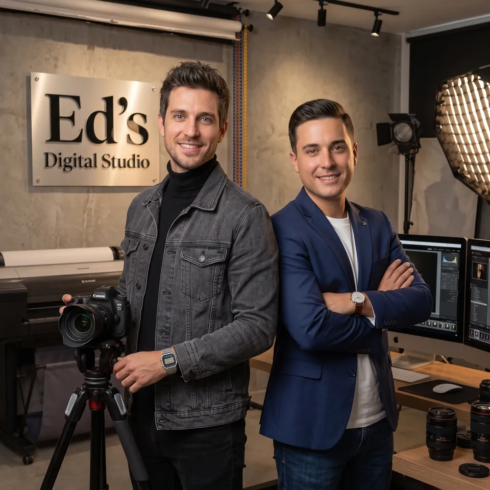 Anderson e Ed, fundadores da Ed's Digital Studio, no estúdio